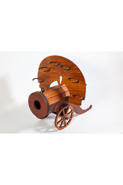 Amco Suport din lemn pentru pahare și sticle – Tun cu roți tradiționale, design rustic, 30x30 cm