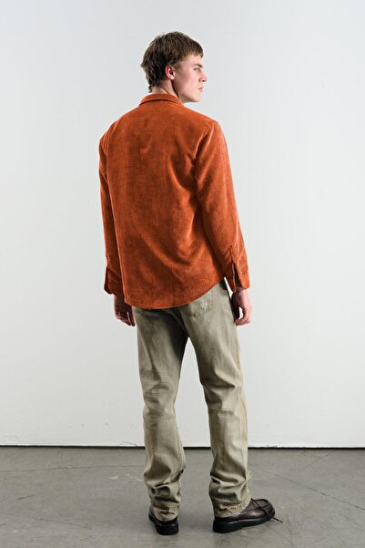 GIESTO Oversized Dressed Velvet Orange Shirt