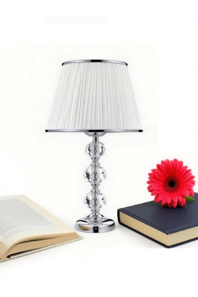 571 Store 3-Stone 55 cm Table Lampshade Glass Body Fabric Headboard Metal Leg Night Light Lighting