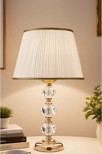 571 Store 3-Stone 55 cm Table Lampshade Glass Body Fabric Headboard Metal Leg Night Light Lighting