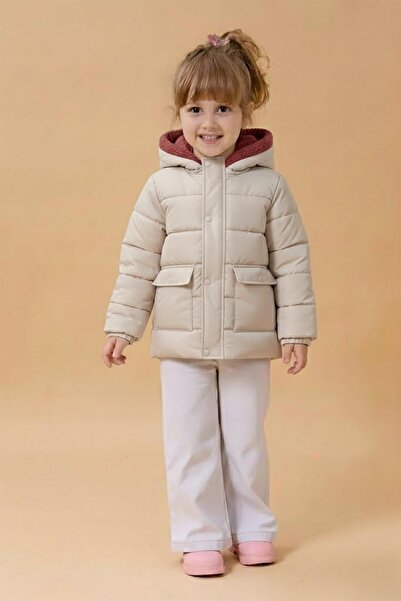 Perendi Παλτό για κορίτσια με γούνα με κουκούλα με σάλιο – Πέτρα