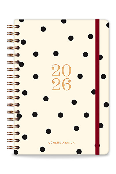 PAPERORA 2026 Spiralli Günlük Ajanda 12 Aylık – 17x24 cm Puantiye