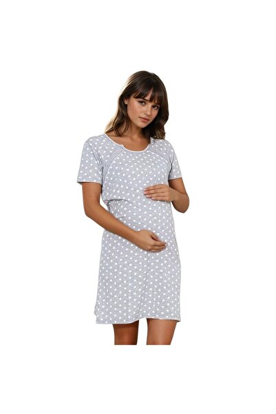 Formommy Nursing shirt, Polska dot, Cotton, With slanted buttons, Size L, Grey