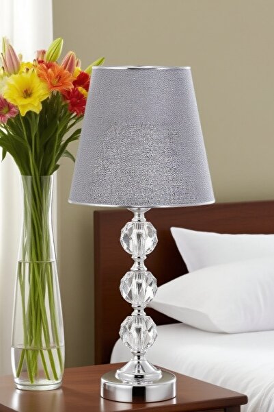 571 Store 3-Stone 55 cm Table Lampshade Glass Body Fabric Headboard Metal Leg Night Light Lighting