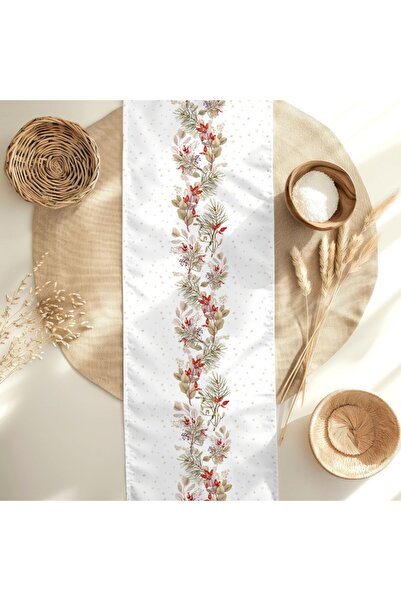 Lenjerii Deosebite Christmas cotton tablecloth 40x200cm with decorative branches, Tisa