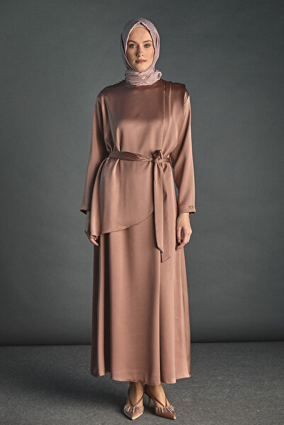 Setrms Kuşaklı Drape Detaylı Saten Elbise