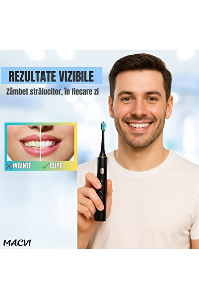 MACVI ® V-809 Electric Toothbrush, IPX7 waterproof, magnetic suspension, 3 modes, Black