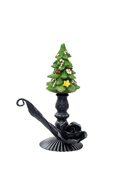 OEM Suport lumanare, metal, LEWE, Rose Mary, negru, 17x10 cm si lumanare brad ornamente