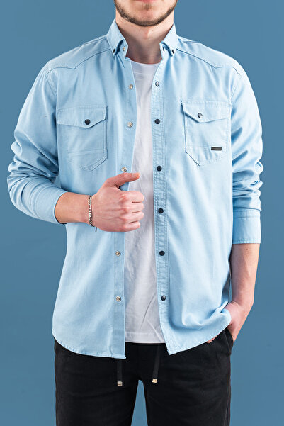 bombe Men's Slim Fit Slim Fit Denim Shirt