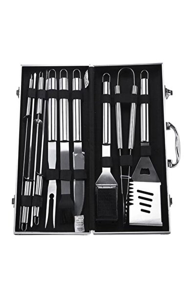 MACVI ® 10-Piece Premium Stainless Steel BBQ Set with padded aluminum carrying case, essential tools.