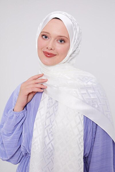 Levidor Beyaz Geometrik Desen Deluxe Devore Şal