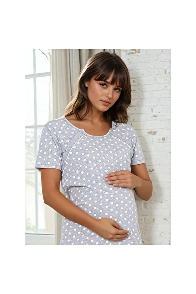 Formommy Nursing shirt, Polska dot, Cotton, With slanted buttons, Size XL, Grey