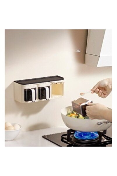 easybox Flippy Spice Storage Box, Wall-Mount, 3 Compartments, 25.8 x 13.6 x 10.5 cm, White-Black