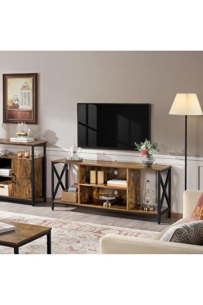Chulovs TV Stand 154 x 41 x 62 cm for TVs up to 55" - Open Storage TV Cabinet with Shelves, Brown