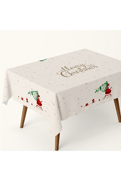 Lenjerii Deosebite Χριστουγεννιάτικο βαμβακερό τραπεζομάντιλο 140x180εκ. με τον Άγιο Βασίλη και το χριστουγεννιάτικο δέντρο, Dexy Ecru