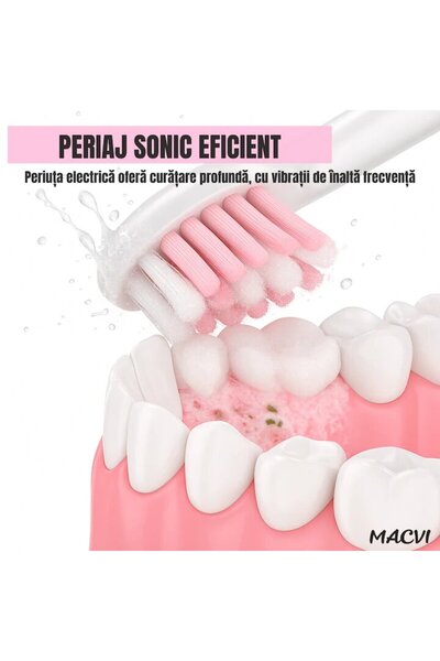 MACVI ® V-801 Electric Toothbrush, 5 speeds, 3 modes, memory, 36h battery, IPX7, White/Pink