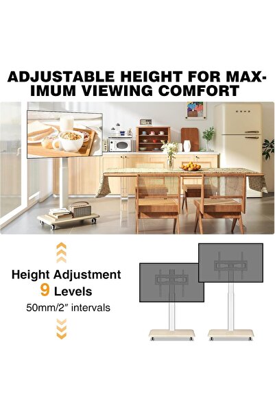 Chulovs Mobile TV Stand, Adjustable Rotating Cart for 25-75 in TVs (White - No Shelf)
