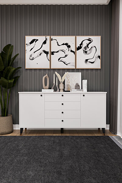 asratrend 4 Çekmeceli Kapaklı Modern Konsol - Depolama Dolabı Şık TV Ünitesi ...