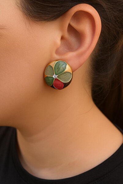 TURBİJ أقراط نسائية ملونة على شكل ورقة شجر دائرية الشكل