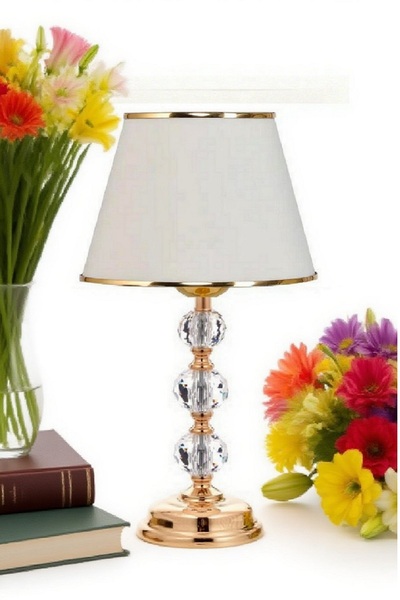 571 Store 3-Stone 55 cm Table Lampshade Glass Body Fabric Headboard Metal Leg Night Light Lighting
