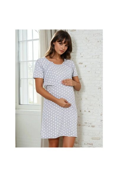 Formommy Nursing shirt, Polska Dot, cotton, With oblique buttons, Size XXL, Gray