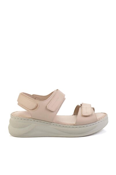 Bambi Μπεζ γυναικεία σανδάλια από γνήσιο δέρμα K05281018103