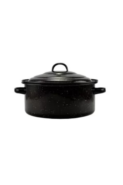 Perfect Home Enamel pot with lid, 27 cm, 2.8 liters, black with white dots
