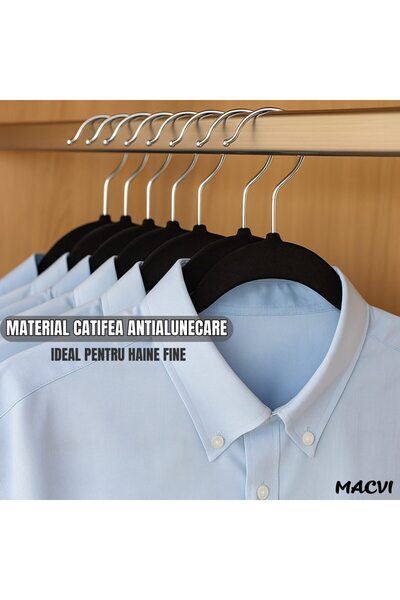 MACVI ® 16 Non-Slip Velvet Hangers, slim, pant bar & notches, 360° hook, 44.5×23 cm, gray/black