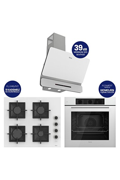 Ferre Flowart Turbolu Amörtisörlü Silentart Beyaz Cam Ankastre Set ( Döküm Izgara ) QBL62CB-SC206 -D081SA