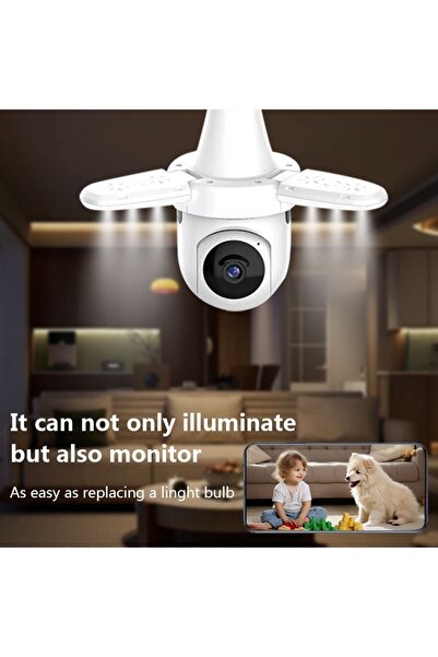 FOXMAG24 Cameră de supraveghere cu bec, 3 brațe LED, Full HD, WiFi, vedere nocturnă, detectare mișcare și alerte