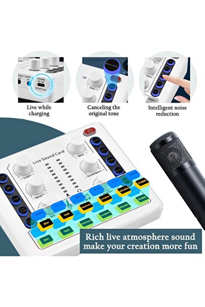 Other Ficontek M8 Live Sound Card - Mini Audio Mixer (White)