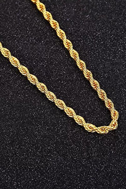 TAKIŞTIR Gold Color Men's Twist Detailed Chain Steel Necklace (50cm)