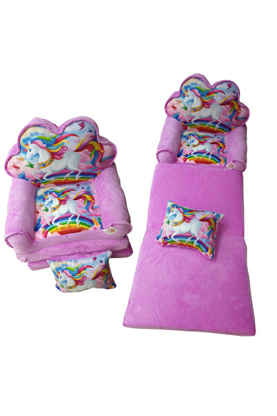 Krista Fotoliu și pernă Unicorn Rainbow, cu 3 plăci, extensibil până la 115 cm