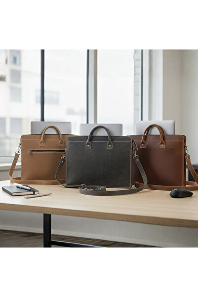 Şeker Ofisi Genuine Leather Laptop Bag – Handmade MacBook and Briefcase (13”–15”) Premium Model with Shoulder Strap