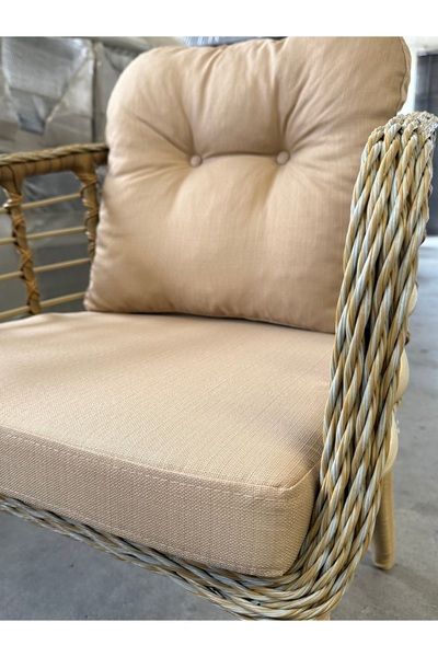 Tu Tienda KARTEPE 2 1 1 RATTAN BAHÇE BALKON TAKIMI,SAMAN RATTAN/BEJ KUMAŞ