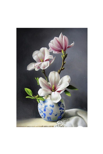 Krista Tablou pe pânză PM601 Pictură pe numere, Vază cu magnolii, 20 x 30 cm