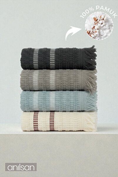 Anılsan 4'lü Agros El Havlusu - 50x80 Cm, 170 Gr, %100 Pamuk, Spa Ve Otel Hav...