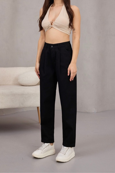 alanora Women's High Waist Stretch Fabric Pleated Mom Jeans