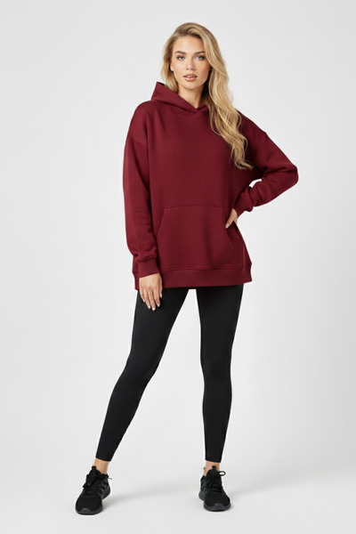 KOZİA OUTDOORS Baskısz Unisex Oversize Kapüşonlu Sweatshirt Rahat Kalıp Hoodie