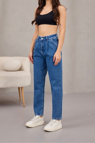 alanora Women's High Waist Stretch Fabric Pleated Mom Jeans