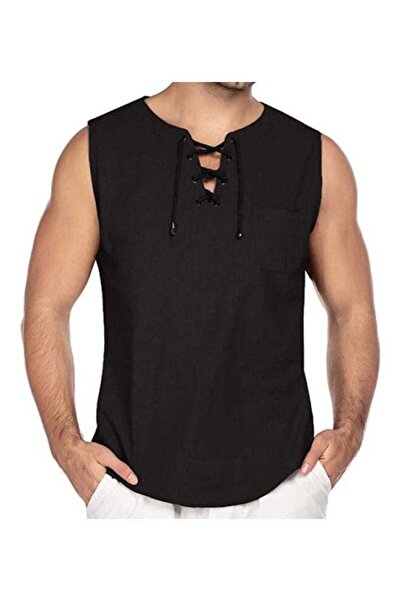 Generic Casual Summer Men Solid Colour Sleeveless V Neck T-shirt Black