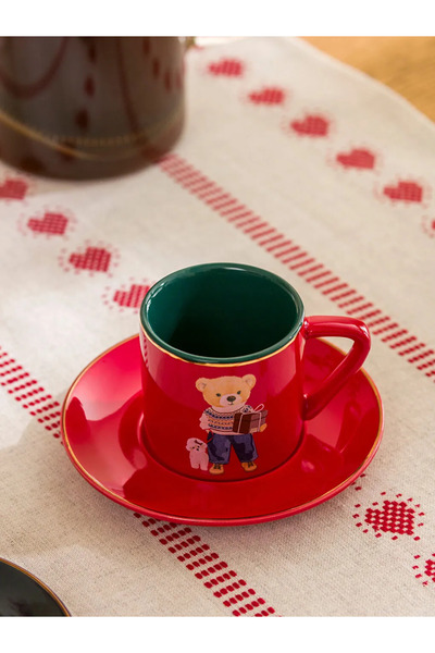 LC Waikiki Lcw Home Red Teddy Bear Printed 2-Person Porcelain Coffee Cup Set 110 ml