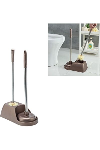 fun zone Generic Long Handle Toilet Brush Suction Set - Brown 32 x 52 x 20 cm