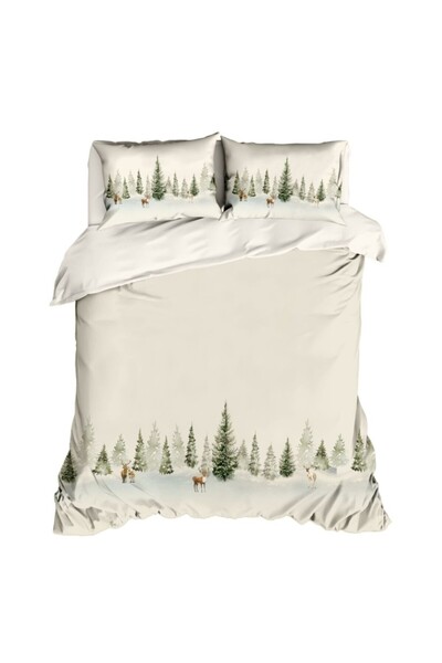 Lenjerii Deosebite Διπλά σεντόνια Χριστουγεννιάτικα 3D με έλατα και ταράνδους, 100% βαμβάκι ranforce, πεύκο