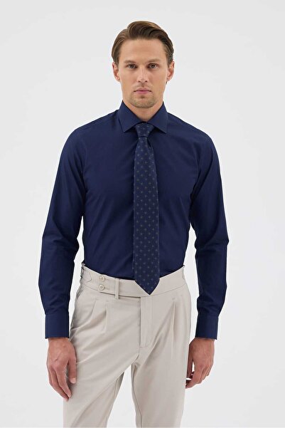 Paşahan Синя 100% бавовна Класична комір Поплін Чоловіча сорочка