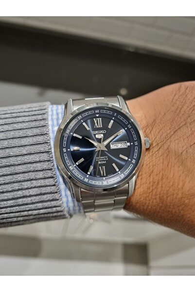 Seiko 5- Automatic Navy Blue Dial Calendar Steel Bracelet 3 Atm Water Resistant Men's Wristwatch