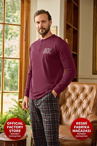 Aydoğan %100 Pamuk Erkek Pijama Takımı – Düğmeli, Uzun Kollu, Yumuşak Kumaş