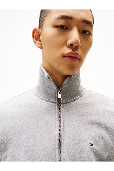 Tommy Hilfiger ESSENTIAL TERRY ZT STAND COLLAR Erkek Gri Sweatshirt - MW0MW38084