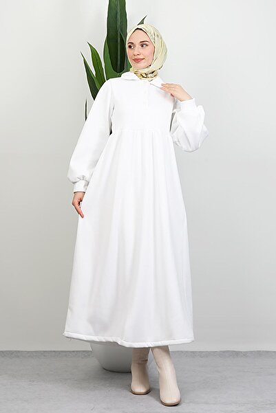 giz astore Şevval Düğmeli Elbise Beyaz
