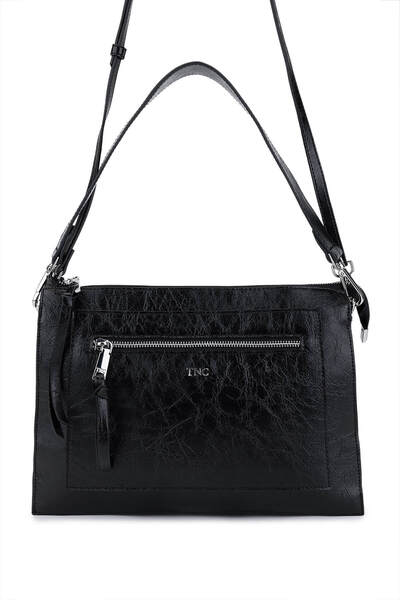Tamer Tanca Kadın Suni Deri Siyah Rugan Kol Çantası